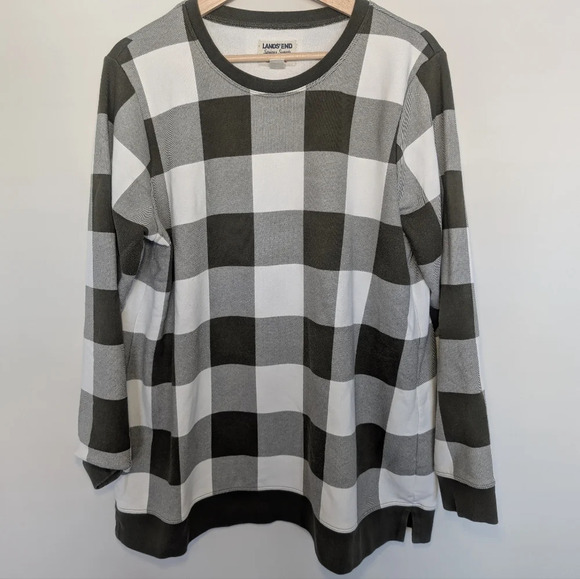 Lands' End Serious Sweats Green Plaid Sweater Womens Crew Neck Pullover Size XL - Picture 1 of 8